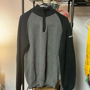 Black and gray. Quarter zip sweater size large.